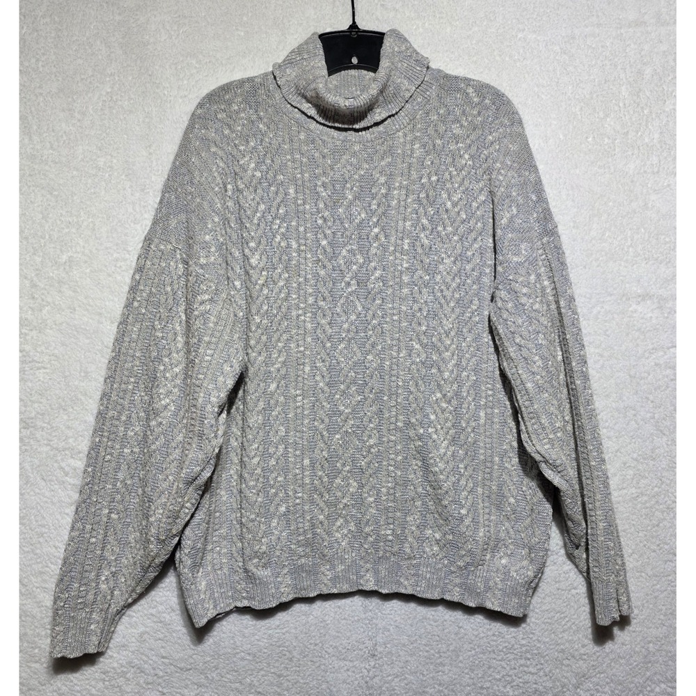 Vintage Jantzen Classics Men's Grey Cable Knit Turtleneck Sweater USA Large